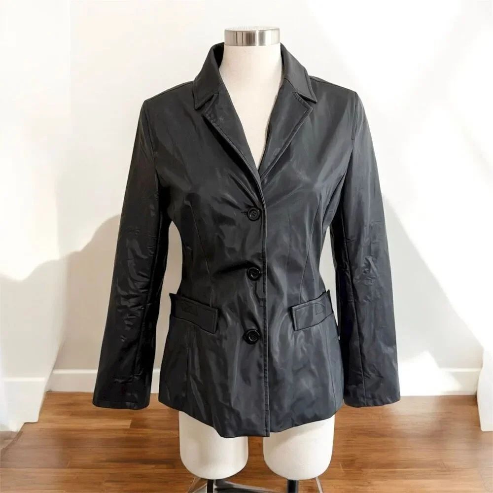 Vintage Rampage Black Faux Leather Blazer Jacket  Small Raincoat